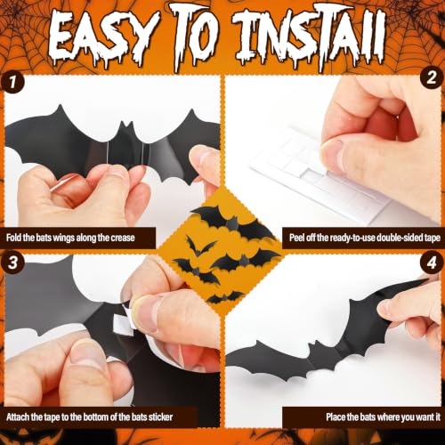 140Pcs 3D Halloween Bat Wall Decals - Realistic PVC Bat Stickers for Party