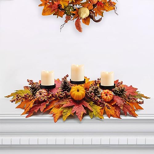 Fall Thanksgiving Centerpiece with Artificial Pumpkins and Pine Cones - Harvest Table Decor