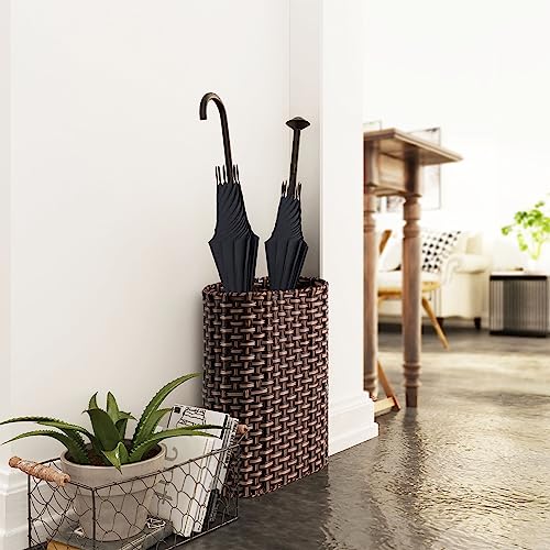 Wicker Umbrella Holder Stand, Tall Narrow Basketweave Entryway Rack
