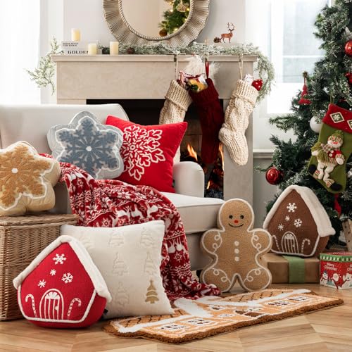 Phantoscope Beige Gingerbread Man Christmas Throw Pillow 13x17 Inches Plush Holiday Decor