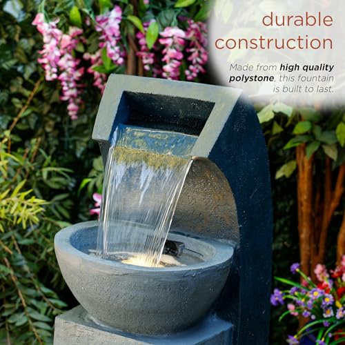 41H Outdoor Basin Waterfall Fountain with LED Lights for Garden Patio Yard - Gray