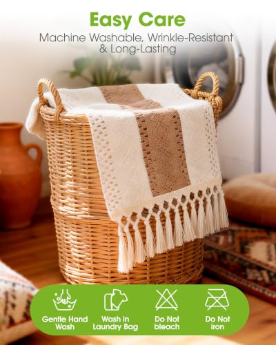 Boho Table Runner 12 x 72 Inch, Farmhouse Linen Textured Runner with Tassels