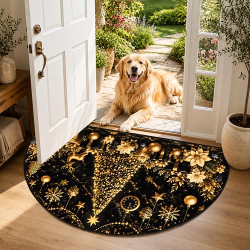 Christmas Tree Semicircular Door Mat 35.4 x 23.6 Inch - Non Slip Holiday Rug - KKYEJLQYI