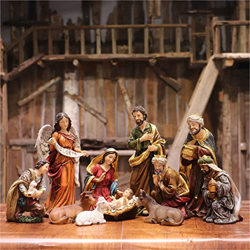 Zayton 8.25 Inch Nativity Scene Set Figurines - Christmas Decorative Figures, 11 Pieces