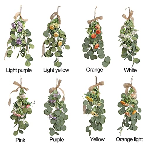 White Artificial Rose Flower Teardrop Swag for Wedding Arch & Front Door Decor - 23.6in