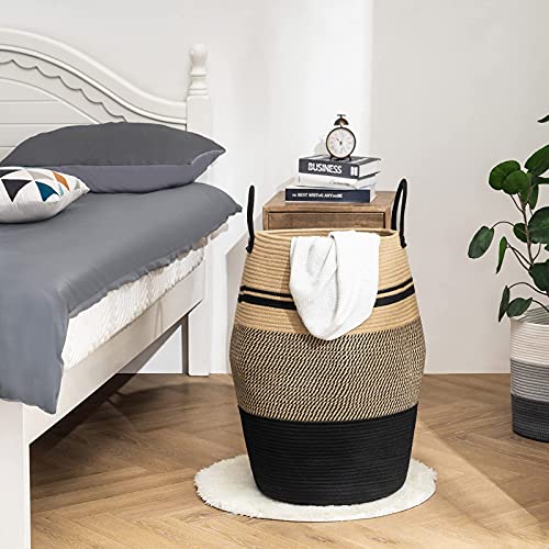 Large 105L Cotton Rope Laundry Basket - Woven Blanket & Toy Storage Hamper