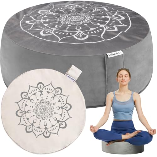 Large Velvet Meditation Cushion with Buckwheat Hulls for Yoga and Floor Seating