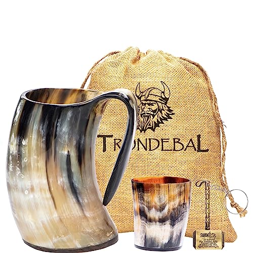 Authentic Viking Drinking Horn Mug - 20 oz Handcrafted Ox Horn Beer Tankard