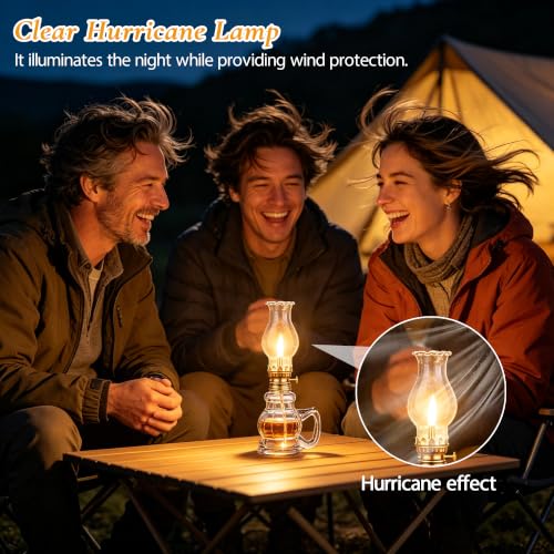Clear Glass Kerosene Oil Lamps - 2 Pack Vintage Tabletop Lanterns