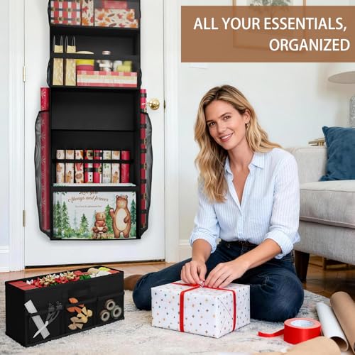 Over Door Wrapping Paper Storage Organizer with Removable Drawer