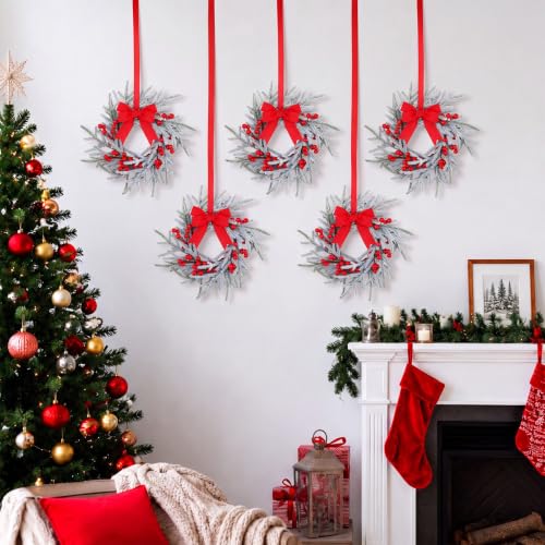 8-Pack Mini Christmas Wreaths, 8.4-Inch Artificial Pine Candle Rings