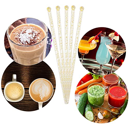 Crystal Cocktail Stirrer Sticks 100 Pack - Disposable Plastic Drink Mixers with Gold Glitter Top