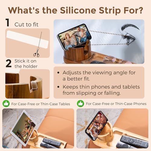 Foldable Bamboo Couch Arm Tray with 360° Rotating Cup Holder & Phone Stand
