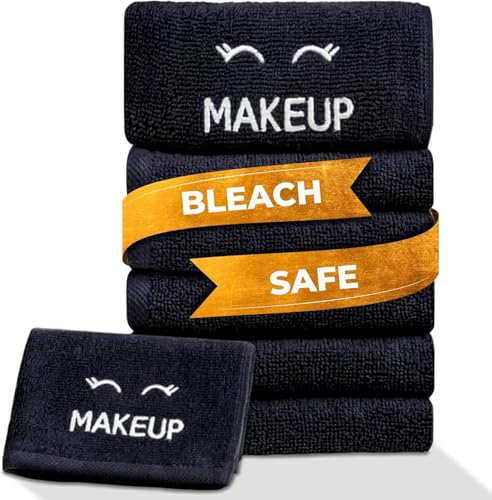 White Classic Bleach Safe Black Makeup Washcloths 6 Pack - 13x13 Cotton