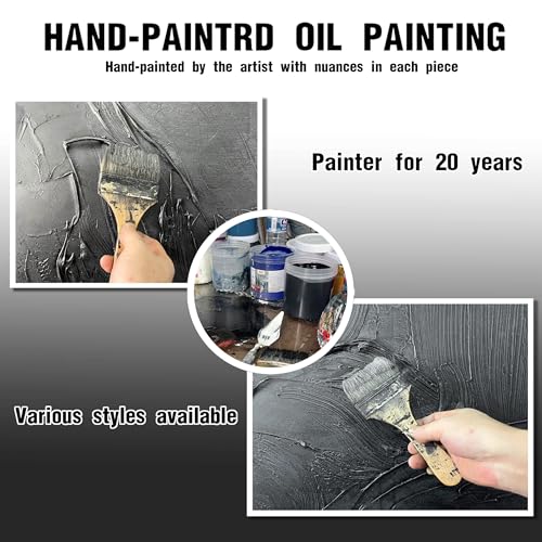 Large Black Abstract Hand-Painted Canvas Wall Art, 24" x 47" Textured Mural