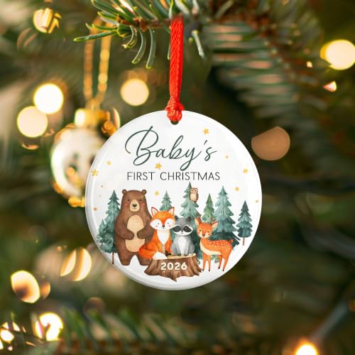 HENGAPAMAS Baby's First Christmas Ornament 2026 Woodland Animals - Newborn Keepsake Gift for Girls & Boys