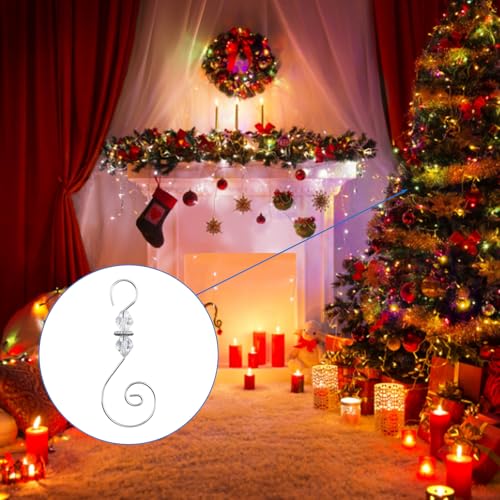 Silver S-Shaped Christmas Ornament Hooks with Crystal Beads - 30 Pack