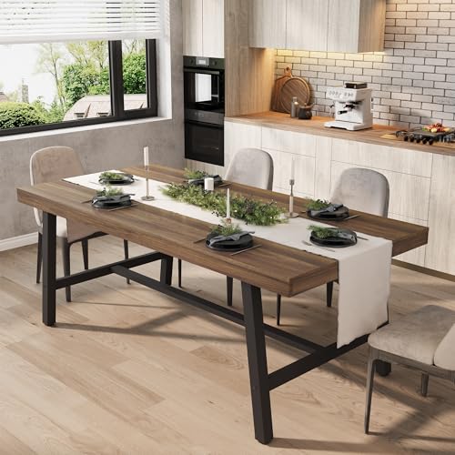 71-Inch Farmhouse Dining Table, Rustic Rectangular Kitchen Table with Steel Frame