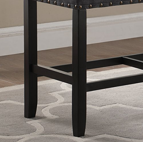 Upholstered Counter Height Dining Bench with Nailhead Trim, Grey