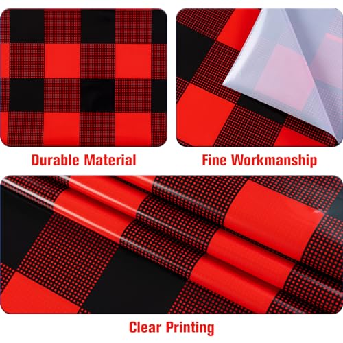 Kesfey Red and Black Gingham Christmas Tablecloths - Pack of 3, 54x108 inches