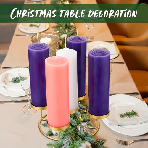 Newtay Gold 7.87-inch 5 Pillar Advent Wreath Candle Holder with Metal Ring - Xmas Decor