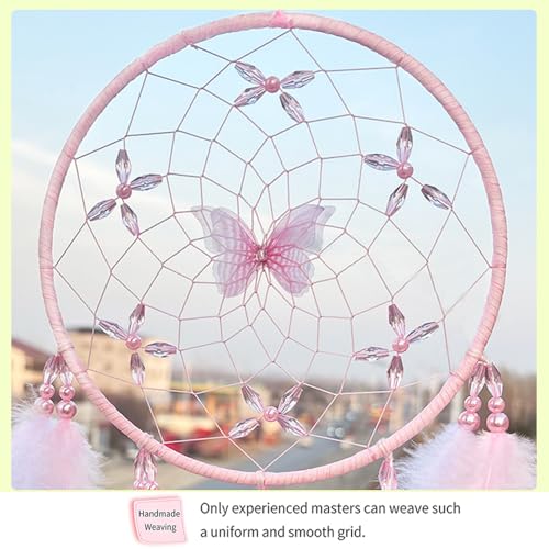 Handmade Butterfly Dream Catcher with Feathers for Bedroom Wall Decor