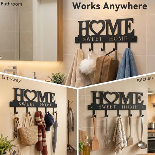 Metal Wall Key Holder with 5 Hooks - Decorative Entryway Organizer