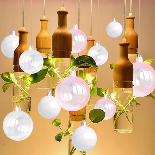 Clear Iridescent Christmas Ornament Balls - 1.18" Plastic Baubles (12 Pack)