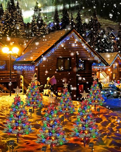 Solar Christmas Tree 3.6ft with 100 Multicolor LEDs, 2-Pack Outdoor