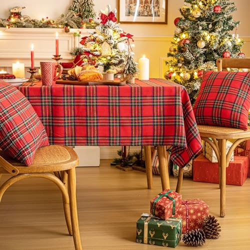 AQOTHES Red Big Plaid Christmas Tablecloth 60x84 Rectangular - Premium Polyester