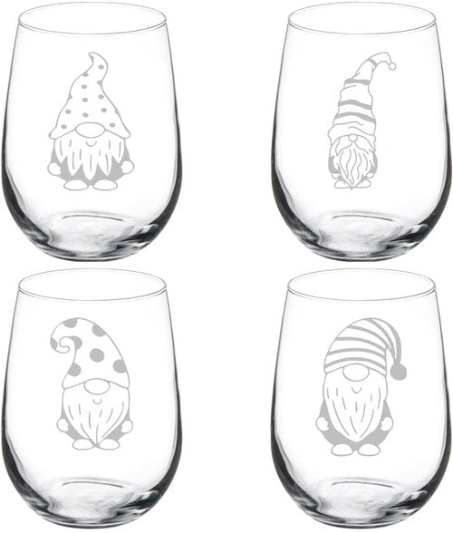 MIP Set of 4 Wine Glass Gift Goblet Gnome Collection (17 oz Stemless)