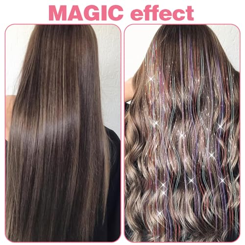 Clip-In Fairy Hair Tinsel Kit for Women & Girls - Laser Color, 23.5 Inch, Glitter Hair Accessories for Parties and Holidays