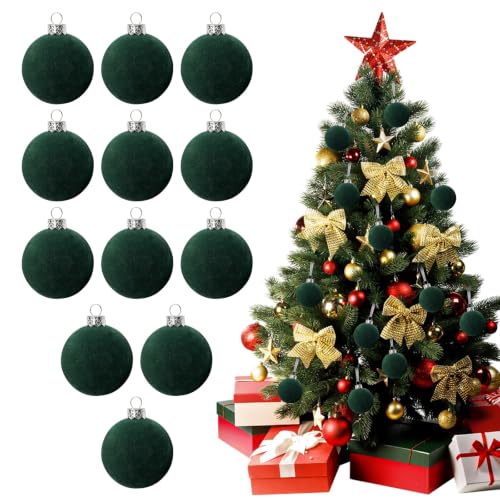12 Pcs Christmas Tree Decorations Velvet Ornaments (Green)