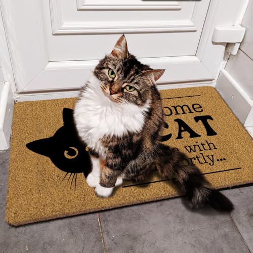 ShowDraven Funny Cat Door Welcome Mat - Outside Indoor Entrance, Black Kitten, 30x17 Inch, Cat2