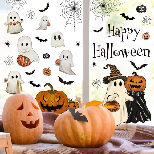 Halloween Window Clings - 6 Vintage Ghost & Pumpkin Decals