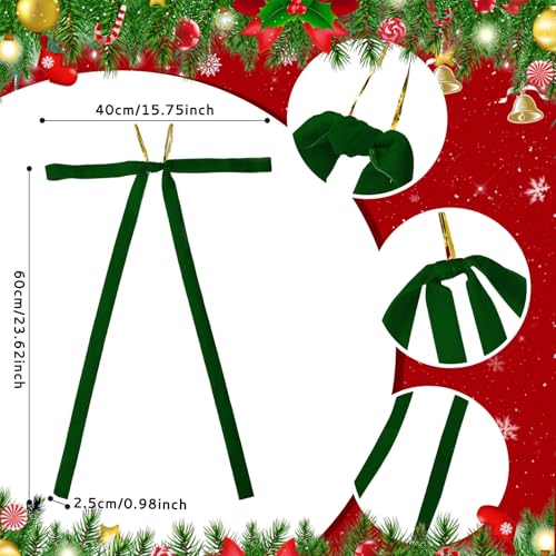Dark Green Velvet Christmas Bow Set 23.6x15.7 Inches Holiday Decor