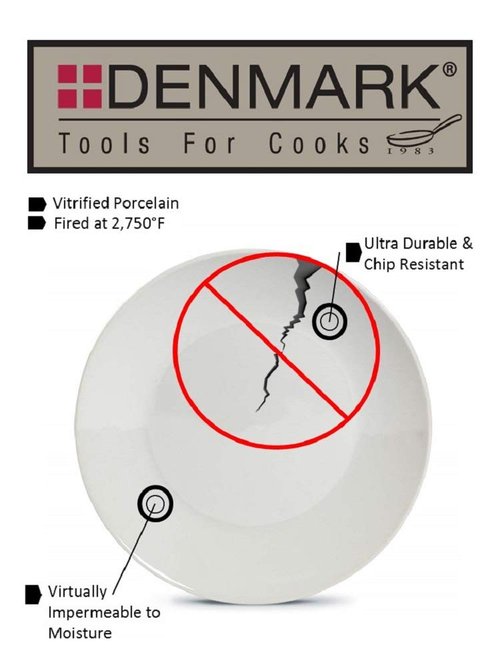 Denmark White Catering and Dining- Commercial Chef Restaurant Grade Scratch Chip Resistant Dishwasher Oven Microwave Safe Dinner Soup Cereal Plate Bowl, 12 Piece White Vitrified Dinnerware Set