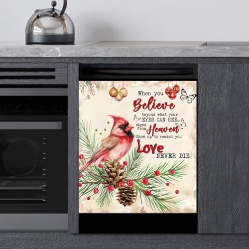 Cardinal Christmas Dishwasher Cover Magnet 23x26 with Pine Tree Birds - Reusable Kitchen Decor (Variation 0722-qtjy-sticker3-6)