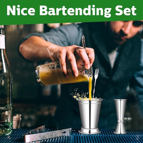 FoldTier 5-Piece Mint Julep Glass Set with Cocktail Spoon and Measuring Jigs
