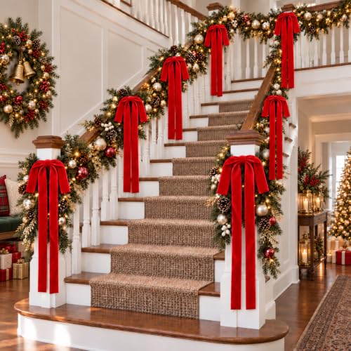 TAOYE 6-Pack Long Red Velvet Christmas Bows 15 x 24 in – Single-Sided Decorative Ornaments