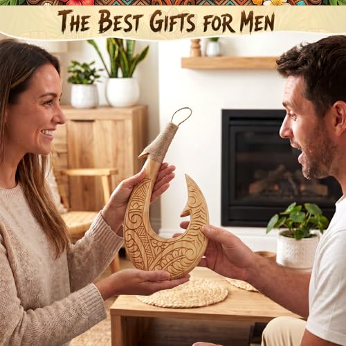 Carved Wooden Maui Fish Hook Wall Decor - 11.8" Polynesian Tribal Art