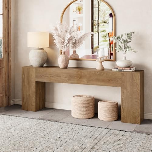 86-Inch Extra Long Console Table, Farmhouse Sofa Table in Natural Oak