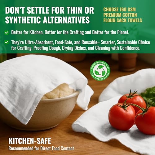 100% Cotton Flour Sack Towels, 18" x 28" - 12 Pack Kitchen Dish Towels