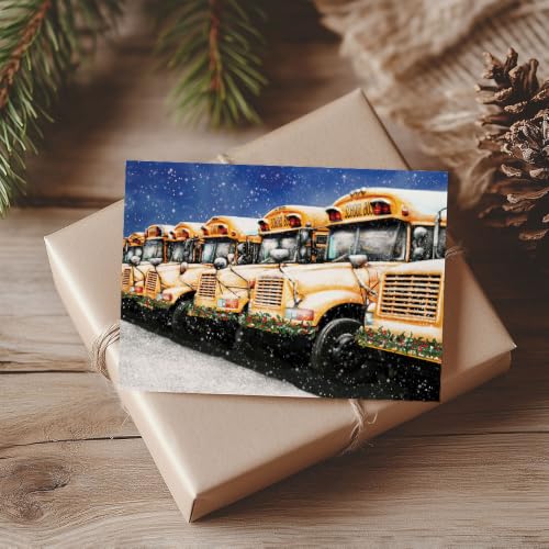 School District & Charter School Bus Christmas Cards 50-Pack with Envelopes