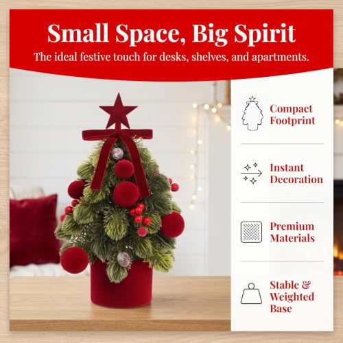 Mini Christmas Tree for Indoor Decor - Tabletop Holiday Decor with Ornaments