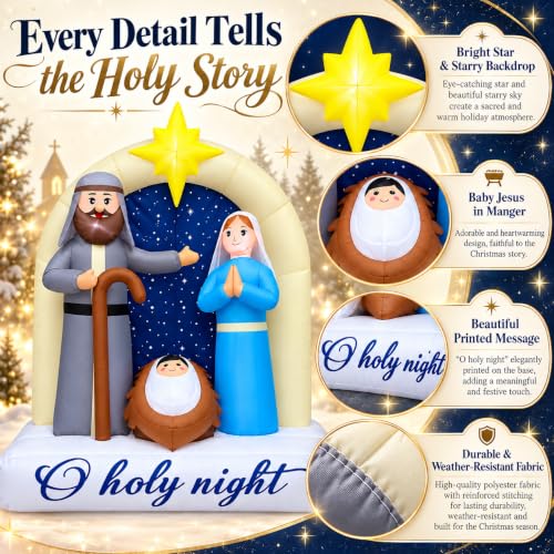 6ft Christmas Inflatable Nativity Scene with Built-In LED Lights - Outdoor/Indoor Decor, Includes Built-In Blower (Mowholm, Yellow Variant)