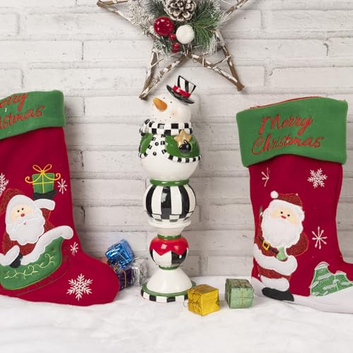 Bechivie Black & White Checkered Snowman Christmas Decor - White Variation, 14.6"