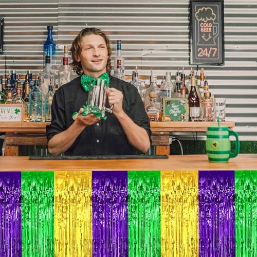 Ohiyoo Gold Green Purple Mardi Gras Fringe Table Skirt Set 5 Pack 29x108 Inch Party Decorations