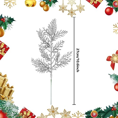 Watayo 45 Pcs Silver Glitter Artificial Pine Needles for Christmas Decorations