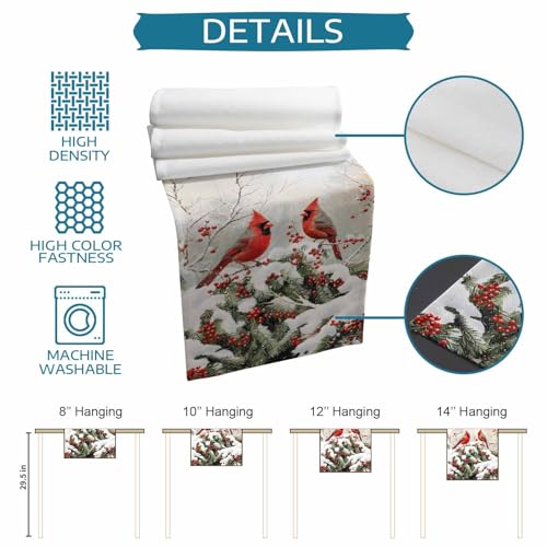 Winter Christmas Cardinal Table Runner 13x36 Red Berry Pine Leaves – 100% Polyester